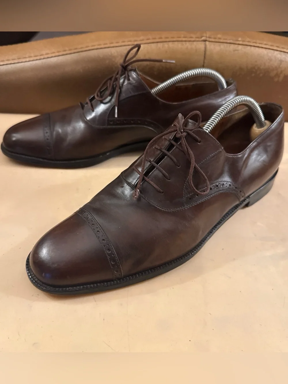 Salvatore Ferragamo Studio Cap Toe Oxford Shoes Men's 8.5 D Brown Leather Italy